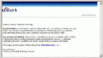 podvržený e-mail citibank - dopis