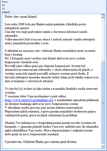 náhled phishingové zprávy