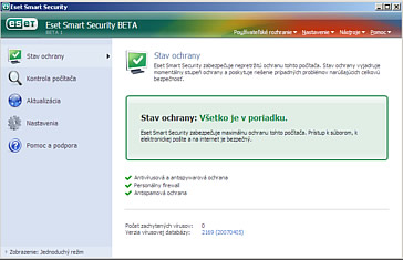 ESET Smart Security - uživatelské rozhraní