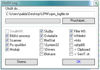 Obrázek 1 - UPM - vytvoření logu - výběr hodnot