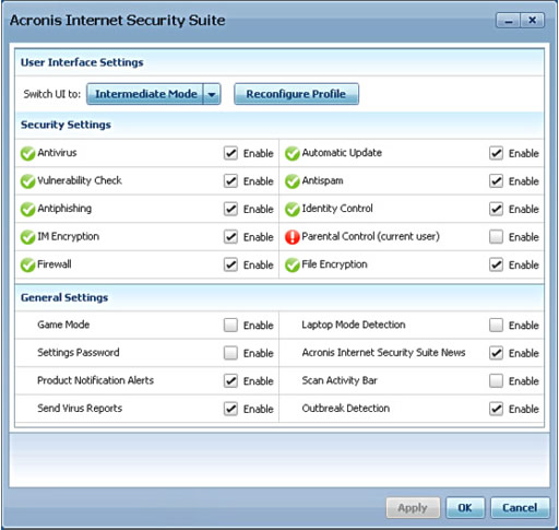 acronis internet security 2010 - nastavení programu 