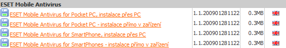 Tabulka s instalačními soubory...