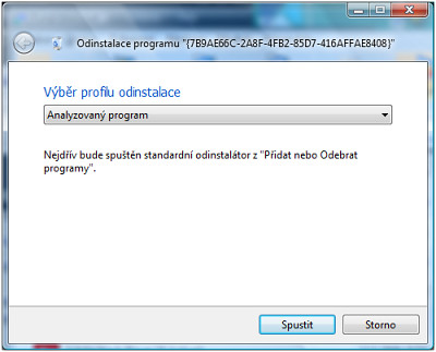 TU - výběr profilu odinstalace