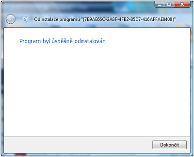 TU - hlášení o úspěšné odinstalaci programu