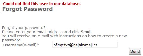 Formulář pro zaslání zapomenutého hesla - špatná emailová  adresa...