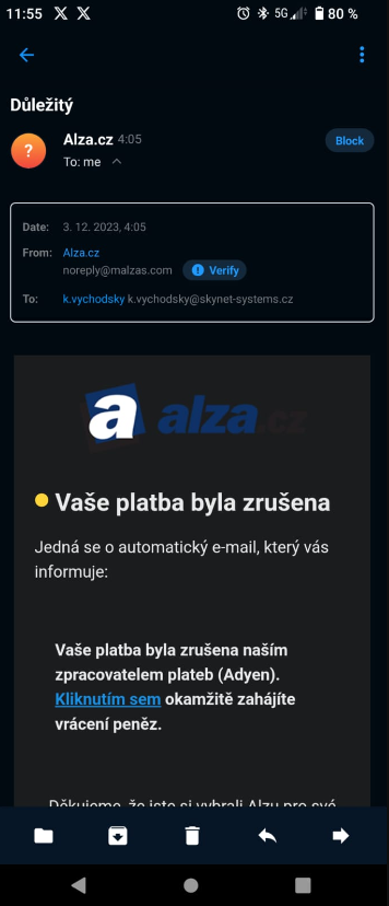 Vaše platba byla zrušena