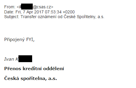 Česká spořitelna podvodný mail