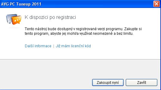 AVG PC Tuneup - je potřeba se registrovat