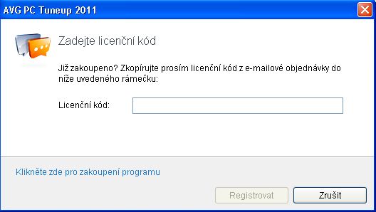 Registrace AVG PC Tuneup