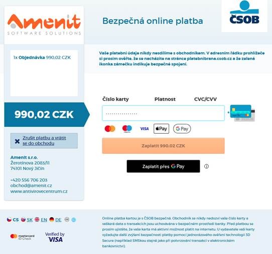 platební brána platba kartou