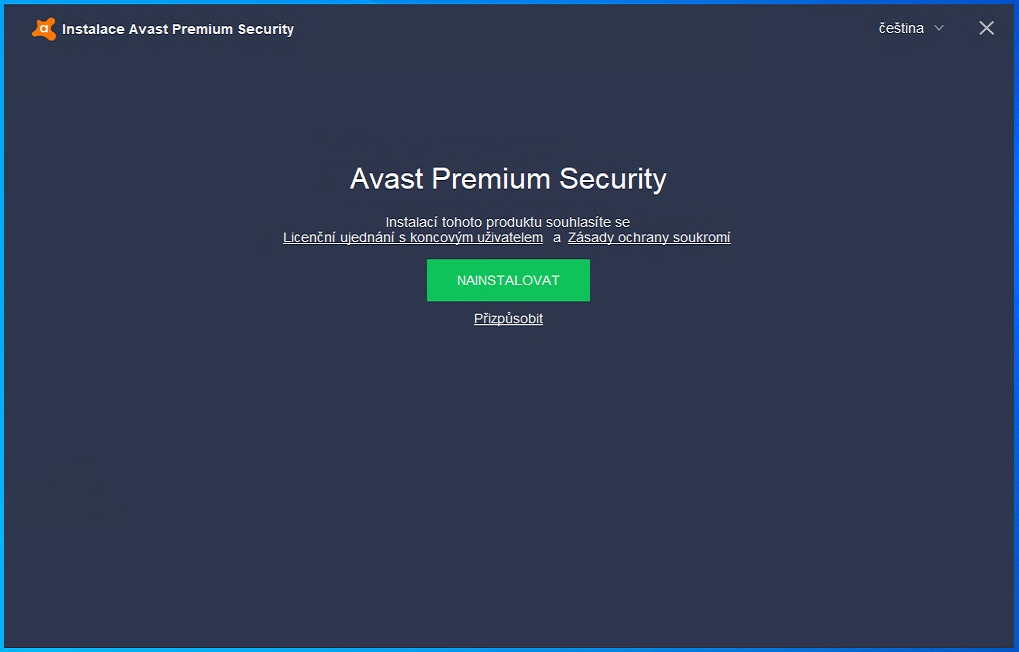 Avast Premium - začátek instalace