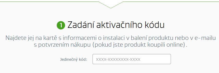 Vložení aktivačního kódu