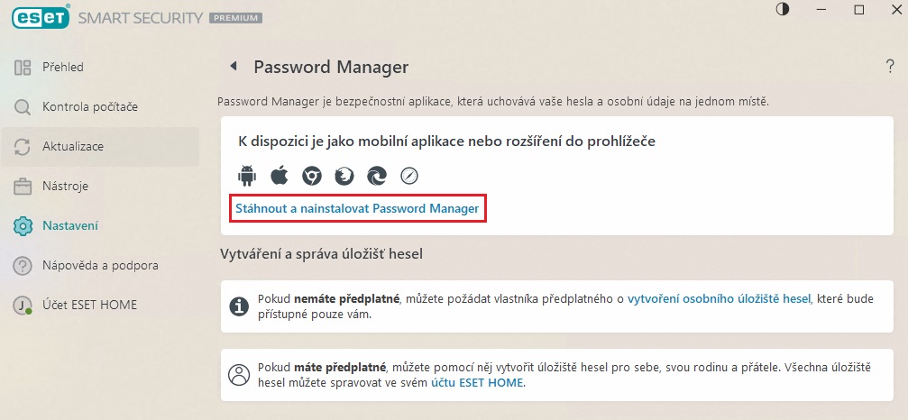 ESET - Odkaz ke stažení ESET Password Manageru