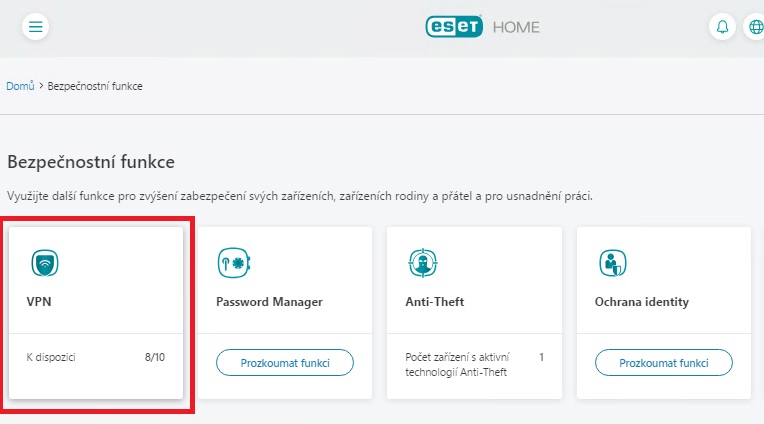 Eset Home - Bezpečnostní funkce