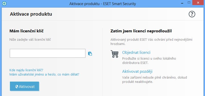 Aktivace Eset v9