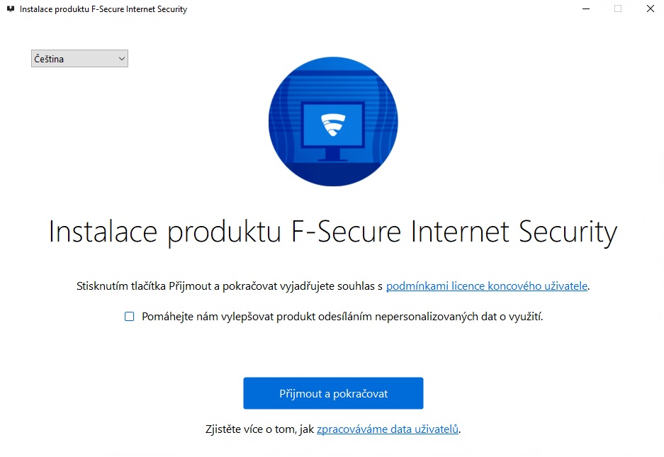První okno instalace