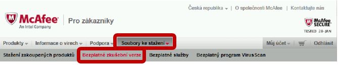 McAfee - stažení bezplatné testovací verze