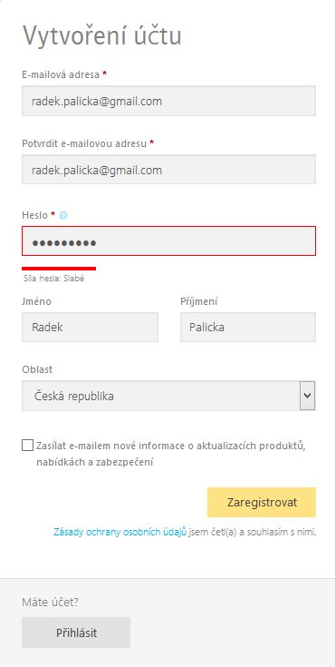Norton management - vytvoření účtu
