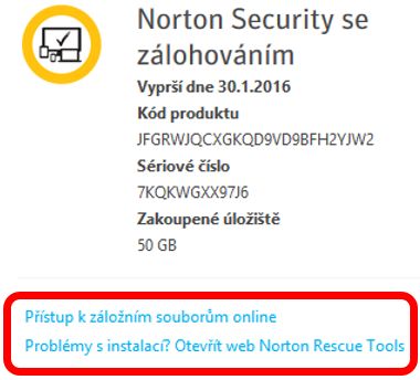 Norton Management - přístup k soouborům zálohy a NRT