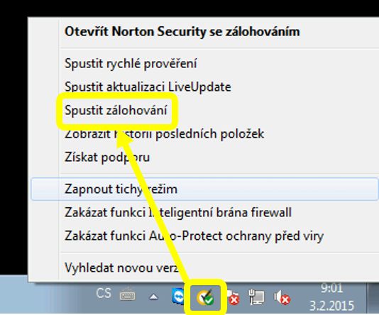 Pravý klik na systémovou ikonu