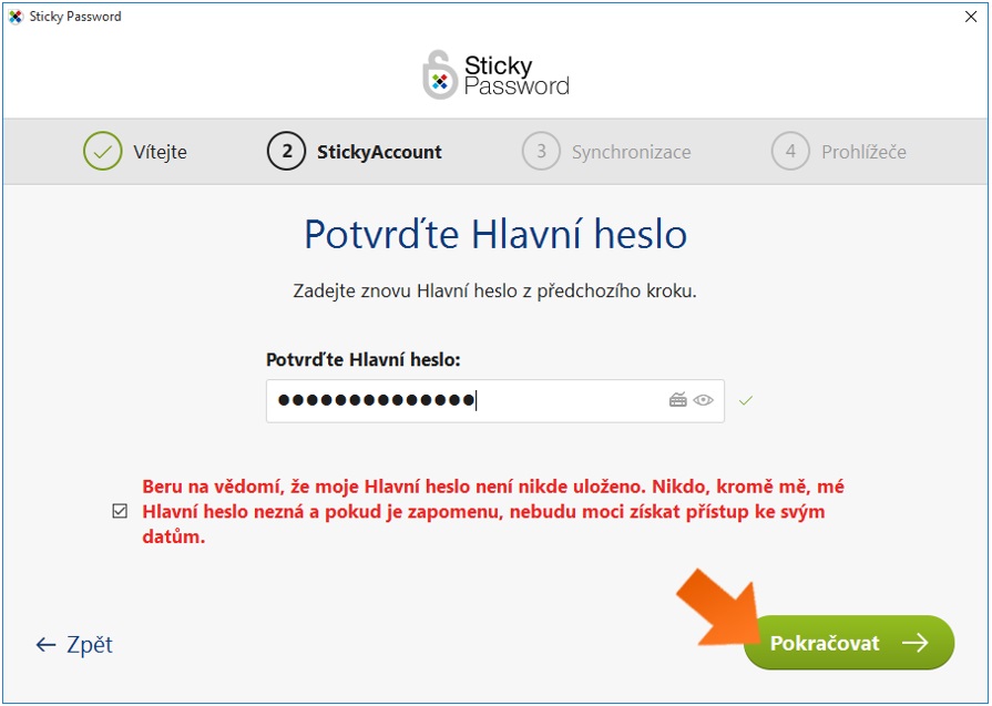 Sticky Password - Hlavní heslo